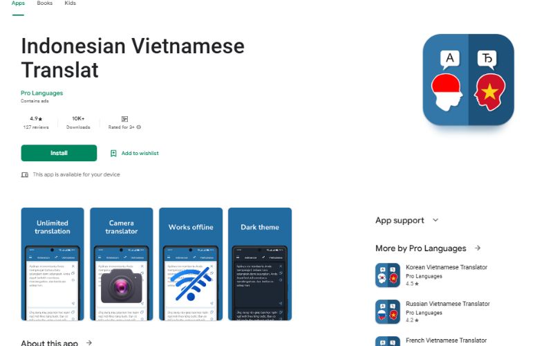 Indonesian- Vietnamese Translator (by Pro Languages) – Dịch Đa Chức Năng, Hỗ Trợ Offline